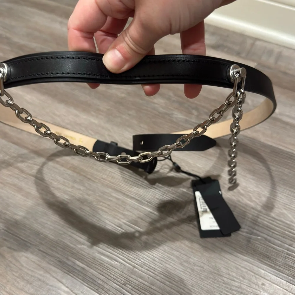 Rag & Bone Mari Chain Black Leather Belt